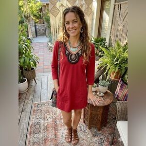 Linea by Louis Dell'Olio Red Beaded Neck Tunic Dress M